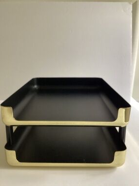 Vintage Eldon Emphasis 6000 Two-Tier Stacked Paper Tray Polished Brass MCM 1984